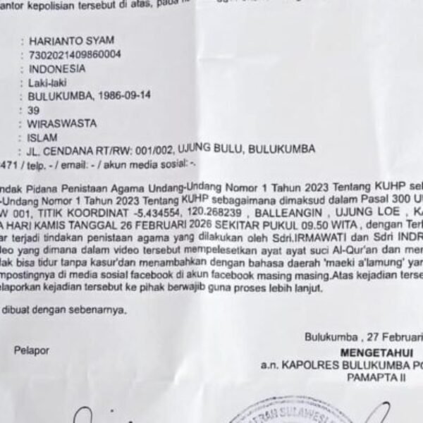 Dua Kreator Facebook di Bulukumba Resmi Dilaporkan ke Polisi Atas Dugaan Penistaan Agama