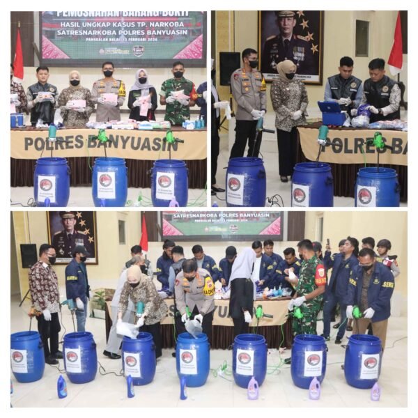 GELAR PEMUSNAHAN BARANG BUKTI SABU 21,9 KG , POLRES BANYUASIN SELAMATKAN 110.000 JIWA